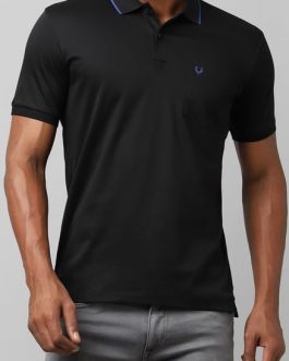ALLEN SOLLY Men Regular Fit Black Polo T-shirt
