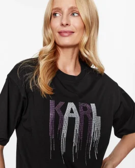 KARL LAGERFELD T-Shirt Rhinestone Black Regular Fit
