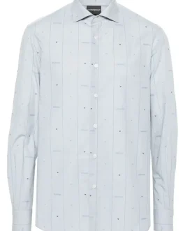 EMPORIO ARMANIAll-Over Logo Stripe Cotton Regular Fit Shirt