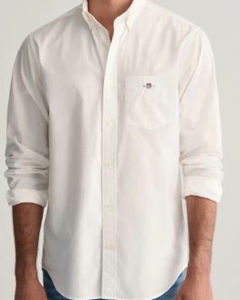 Gant men white solid button-down collar full sleeves shirt