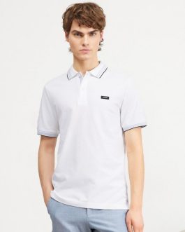 CALVIN KLEIN Solid White Cotton Polo Men’s T-Shirt