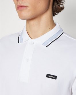 CALVIN KLEIN Solid White Cotton Polo Men’s T-Shirt