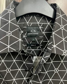 Armani Exchange Men’s Regular Fit, Black Triangle  Logo, Long Sleeves Shirt