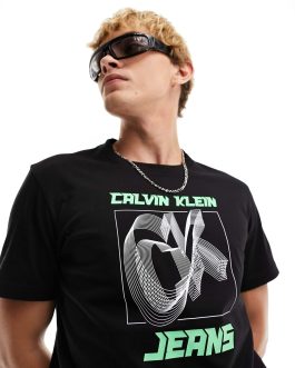 CALVIN KLEIN Crew Neck Monogram Print T-Shirt (White/Black/Green)