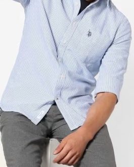U.S. POLO ASSN. Blue White Striped Shirt with Button-Down Collar