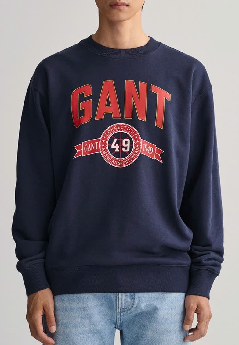 GANT Brand Print Crew-Neck Sweatshirt (Navy Blue) - Image 2