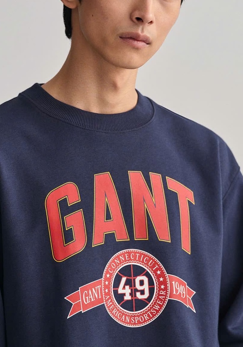 GANT Brand Print Crew-Neck Sweatshirt (Navy Blue) - Image 3
