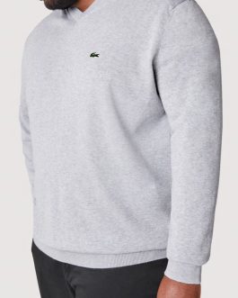Lacoste – Monochrome Cotton V-neck Sweater (Grey)