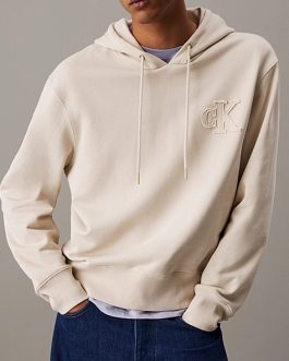 Calvin Klein Logo Appliqué Hoodie (Beige)