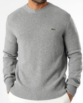LACOSTE Crocodile Classic Fit Grey/Sky Blue Embroidered Logo Sweater