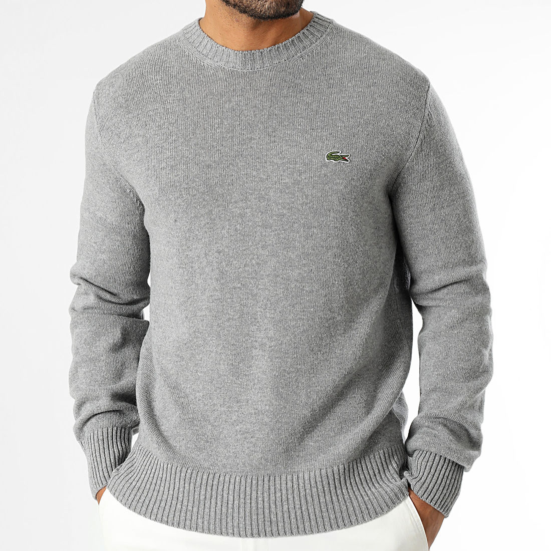 LACOSTE Crocodile Classic Fit Grey/Sky Blue Embroidered Logo Sweater