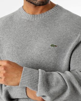 LACOSTE Crocodile Classic Fit Grey/Sky Blue Embroidered Logo Sweater