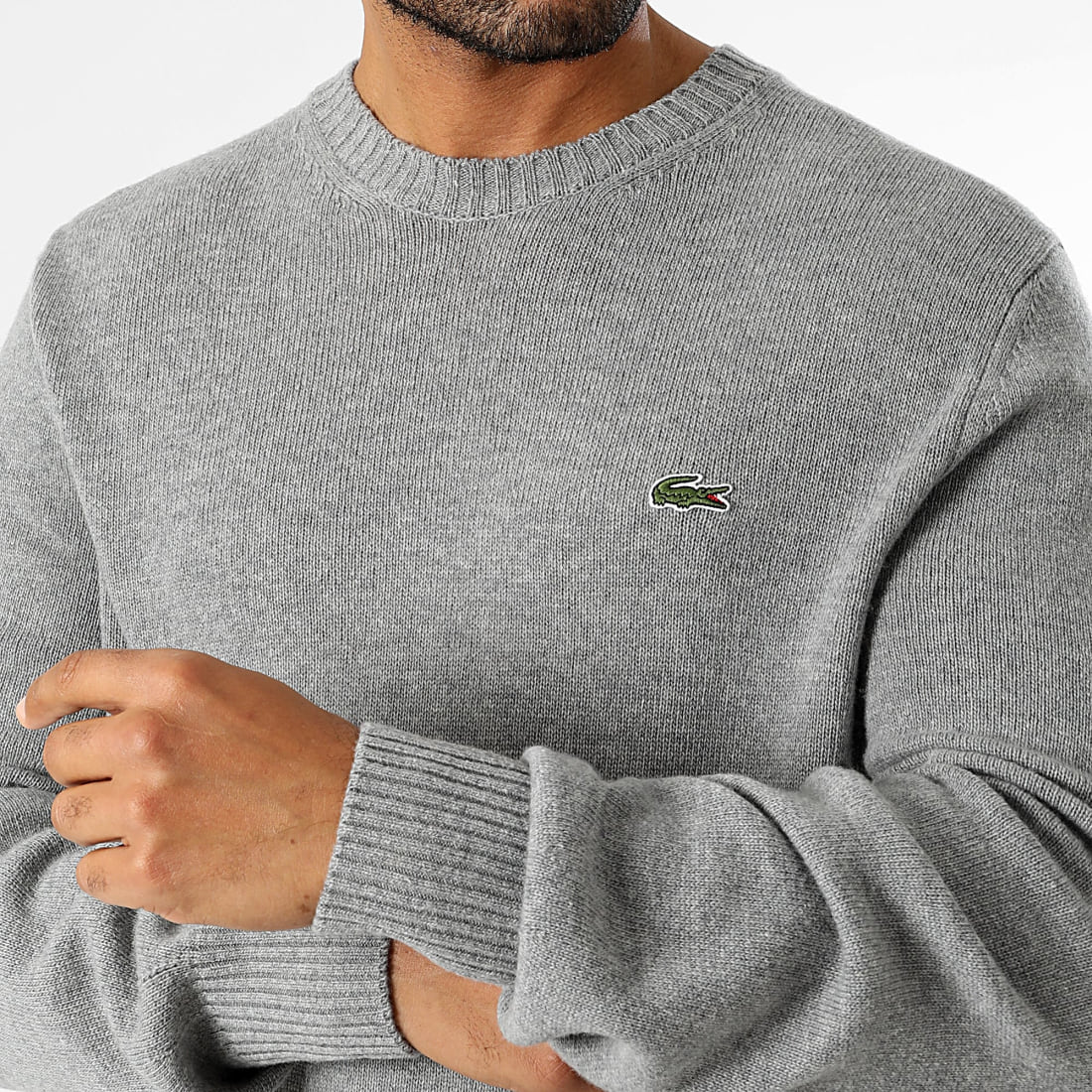 LACOSTE Crocodile Classic Fit Grey/Sky Blue Embroidered Logo Sweater - Image 2
