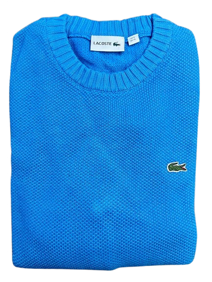 LACOSTE Crocodile Classic Fit Grey/Sky Blue Embroidered Logo Sweater - Image 4