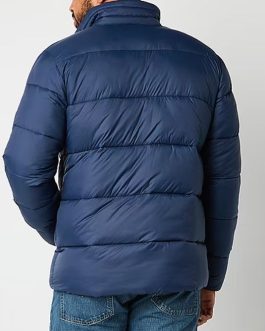 St. John’s Bay Mens Water Resistant Midweight Big and Tall Puffer Navy Blue Jacket